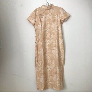 NWT Size S/M Vintage Beige Brocade Cheongsam Qipao Dress